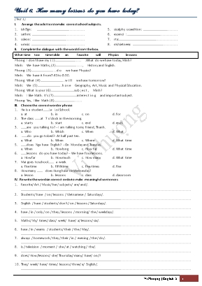 Bài tập Tiếng Anh Lớp 5 - Unit 6 How many lessons do you have today - Vi Phượng